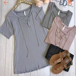 Blush pink striped top
